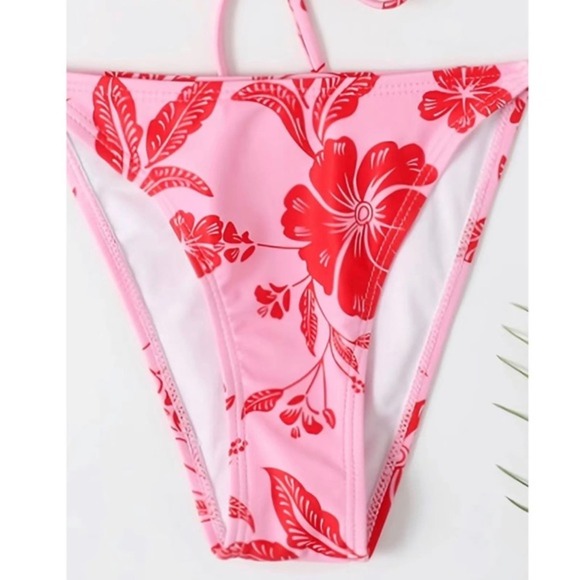 Hawaiian Print String Bikini Bottoms Pink and Red XL - Picture 3 of 3